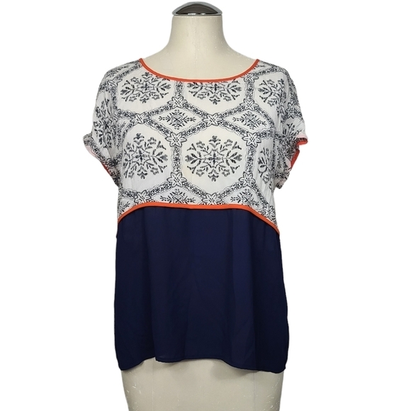 THML Tops - THML White Blue Orange Short Sleeve Top M
